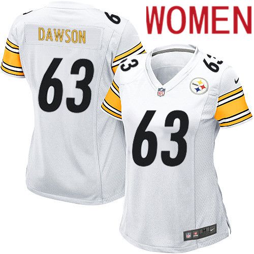 Women Pittsburgh Steelers #63 Dermontti Dawson Nike White Game NFL Jersey->women nfl jersey->Women Jersey